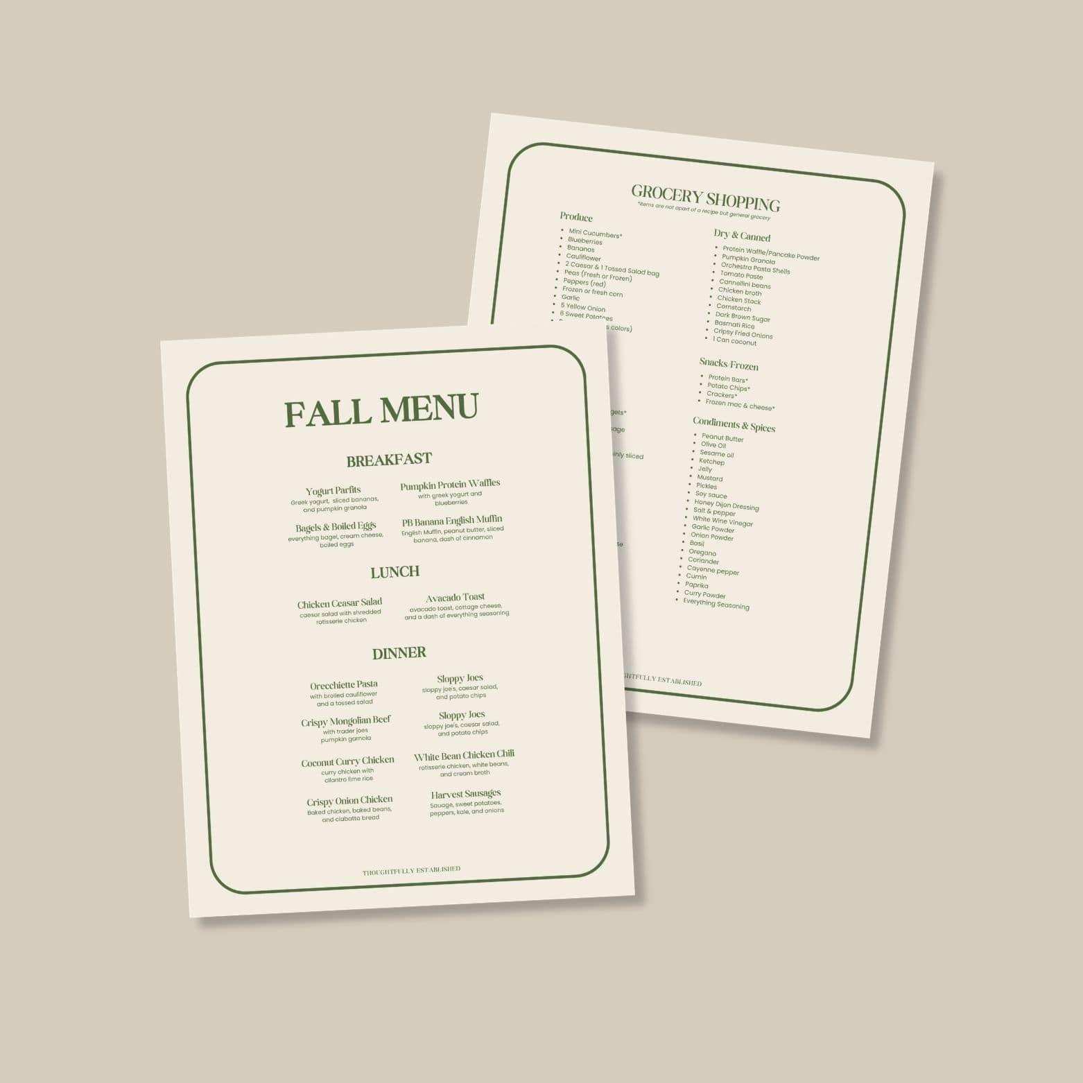 Seasonal Menu | CANVA Template | Printed Menu | Fall Winter Spring Summer