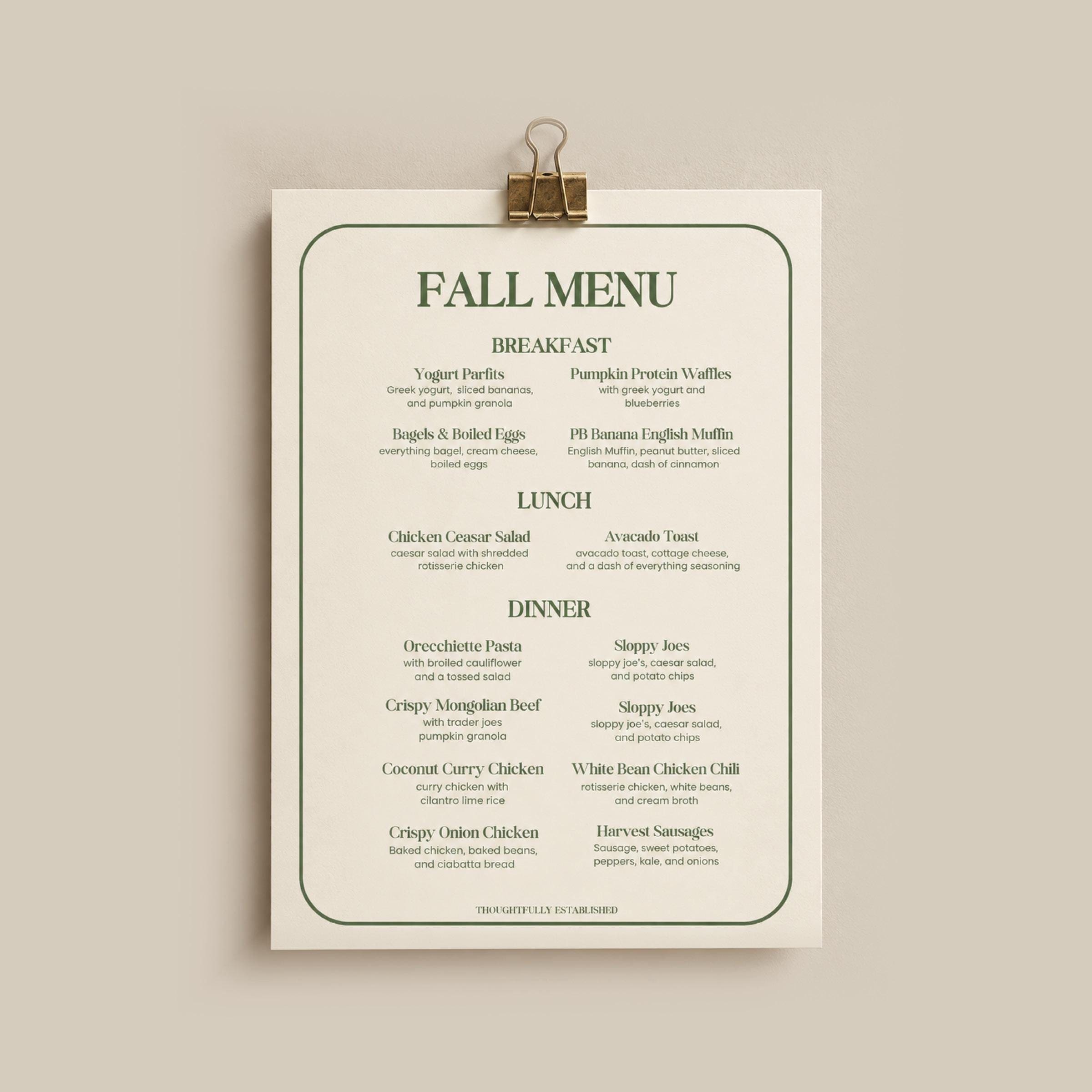 Seasonal Menu | CANVA Template | Printed Menu | Fall Winter Spring Summer
